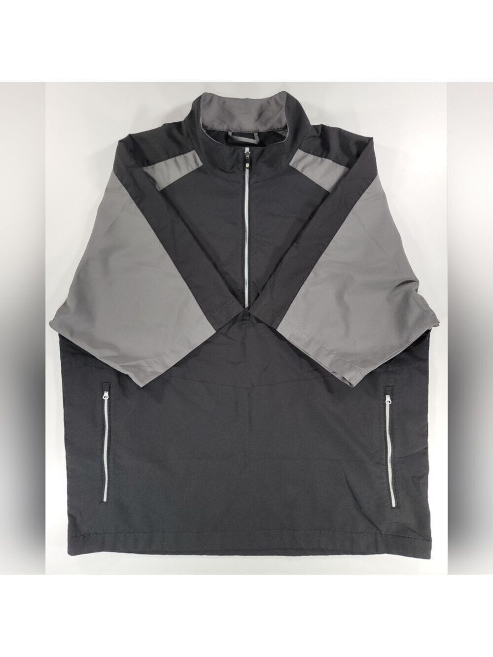 FootJoy Mens XL Wind Jacket Golf Short Sleeve Black Gray Performance Half Zip
